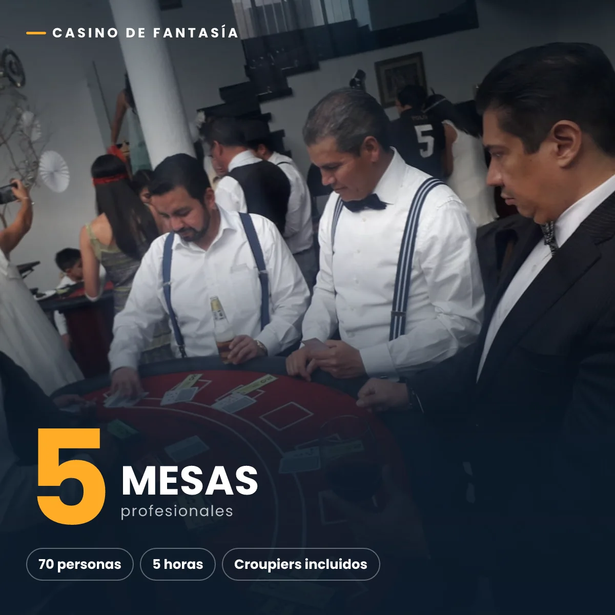 Paquete de 5 mesas de casino de fantasía para 70 personas